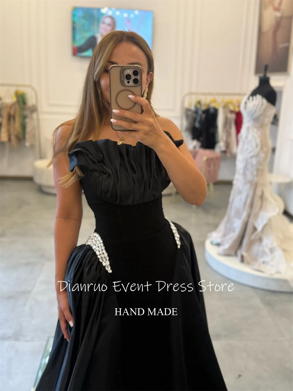 Dianruo Вечерние платья с украшениями по бокам и рюшами, платья для выпускного вечера без бретелек, атласный халат De Soirée Femme по индивидуальному заказу
