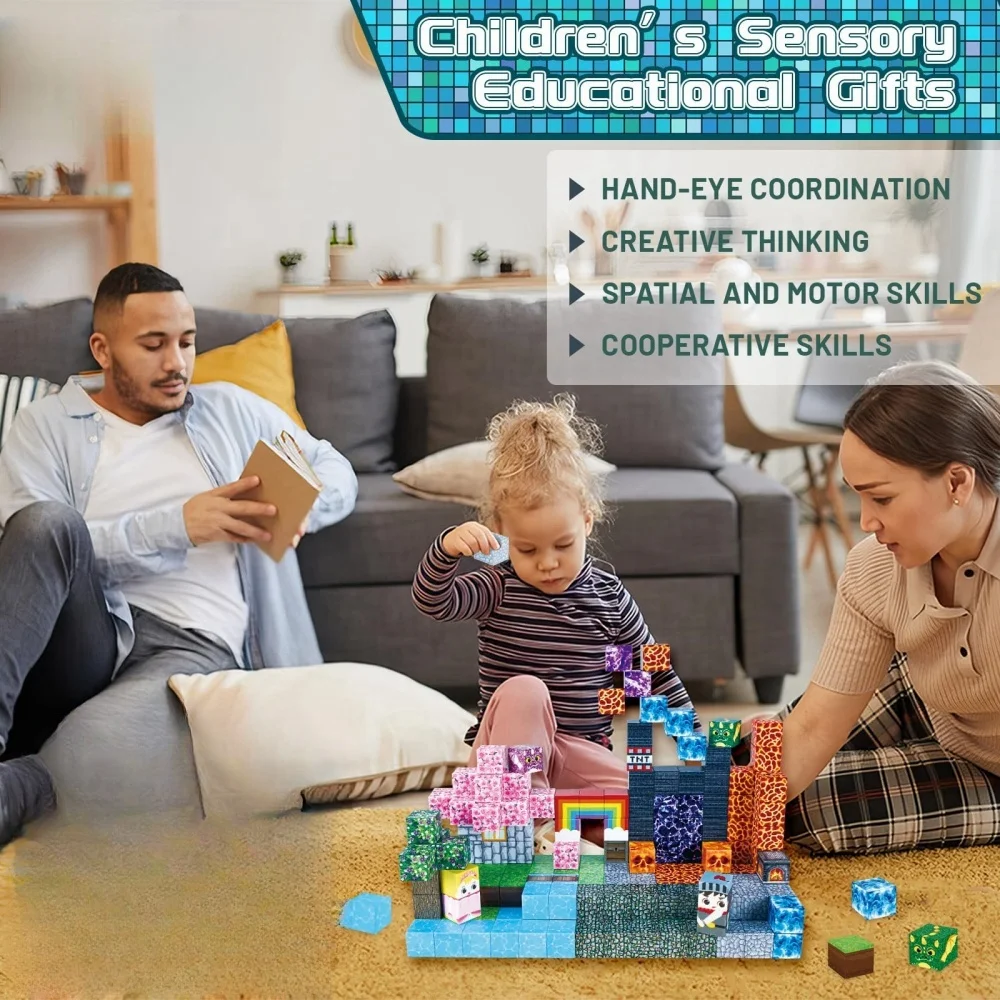 Le cadeau de bloc de construction magnétique convient aux enfants, modèle d'assemblage éducatif de puzzle créatif, cadeaux d'anniversaire, de noël et d'halloween