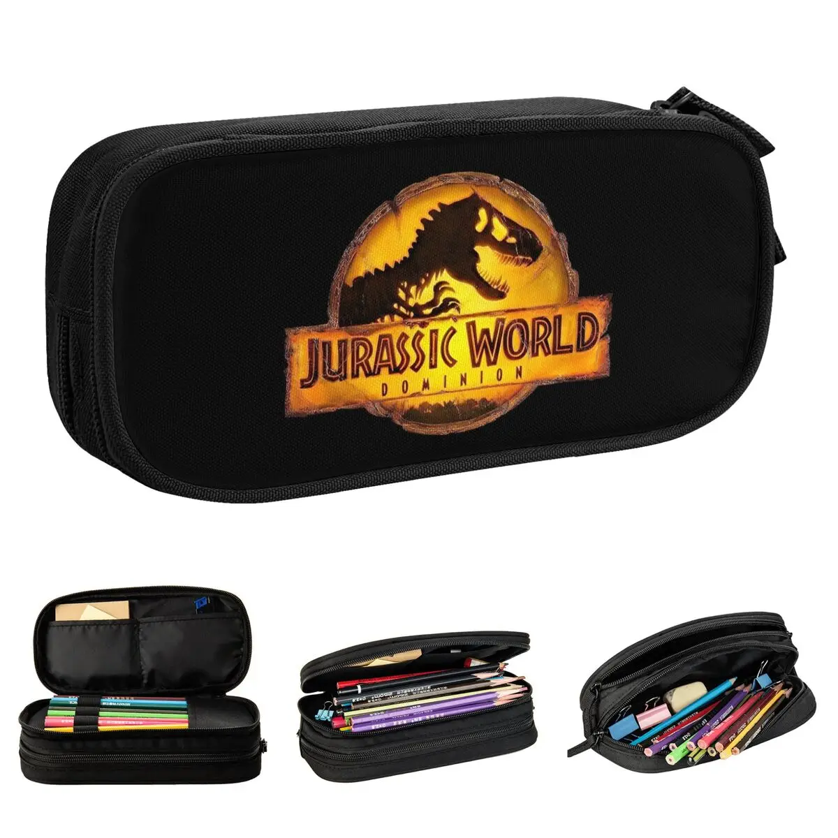 Casos de lápis Jurassic World Logo, porta-canetas para meninas e meninos, grande armazenamento para estudantes, lápis de zíper escolar, novo