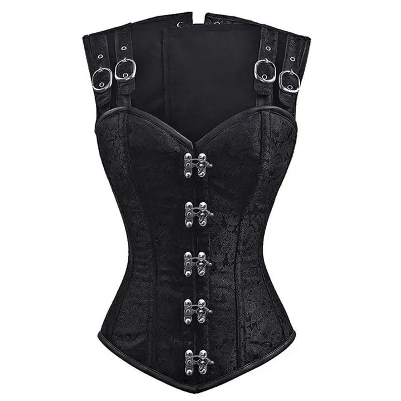 

Women Corset with Shoulder Straps Overbust Bustier Plus Size Floral Jacquard Gothic Corset Top Steampunk Corset Vest