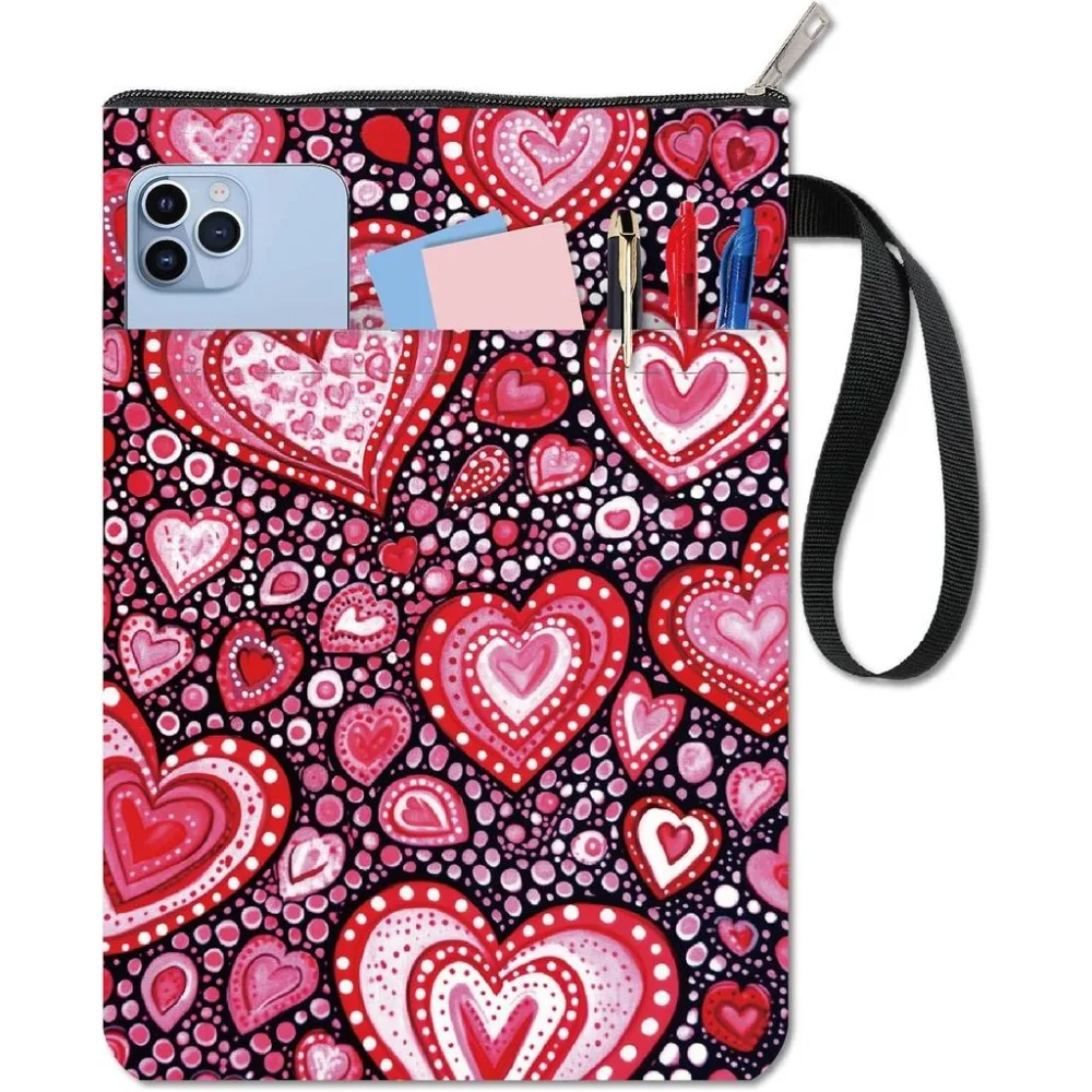 Heart Book Covers Pink Book Protector Book Sleeve for Paperbacks Washable Fabric Cloth Book Cover with Zipper and Extra Sleeve