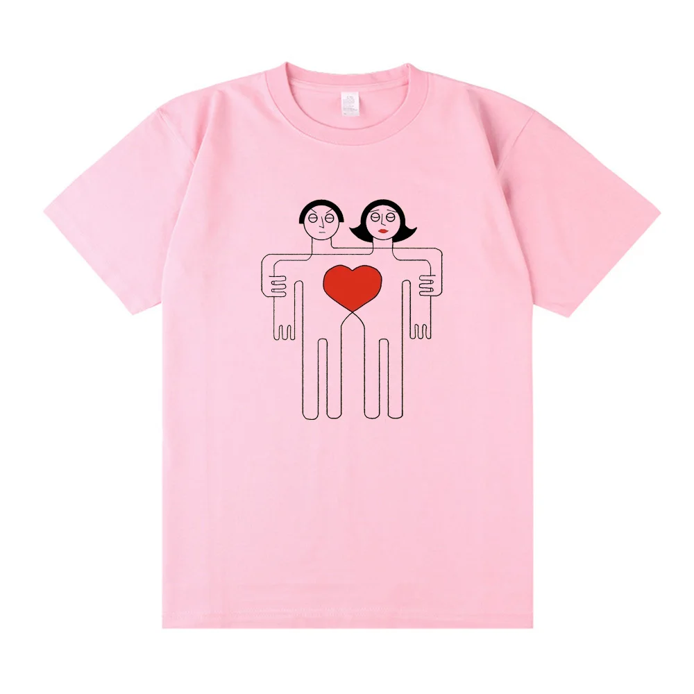 Abstract Cartoon Couple Printing Funny T Shirts Unisex Crewneck Cotton Short Sleeve Tops Summer Street Fashion Loose Tee Shirts
