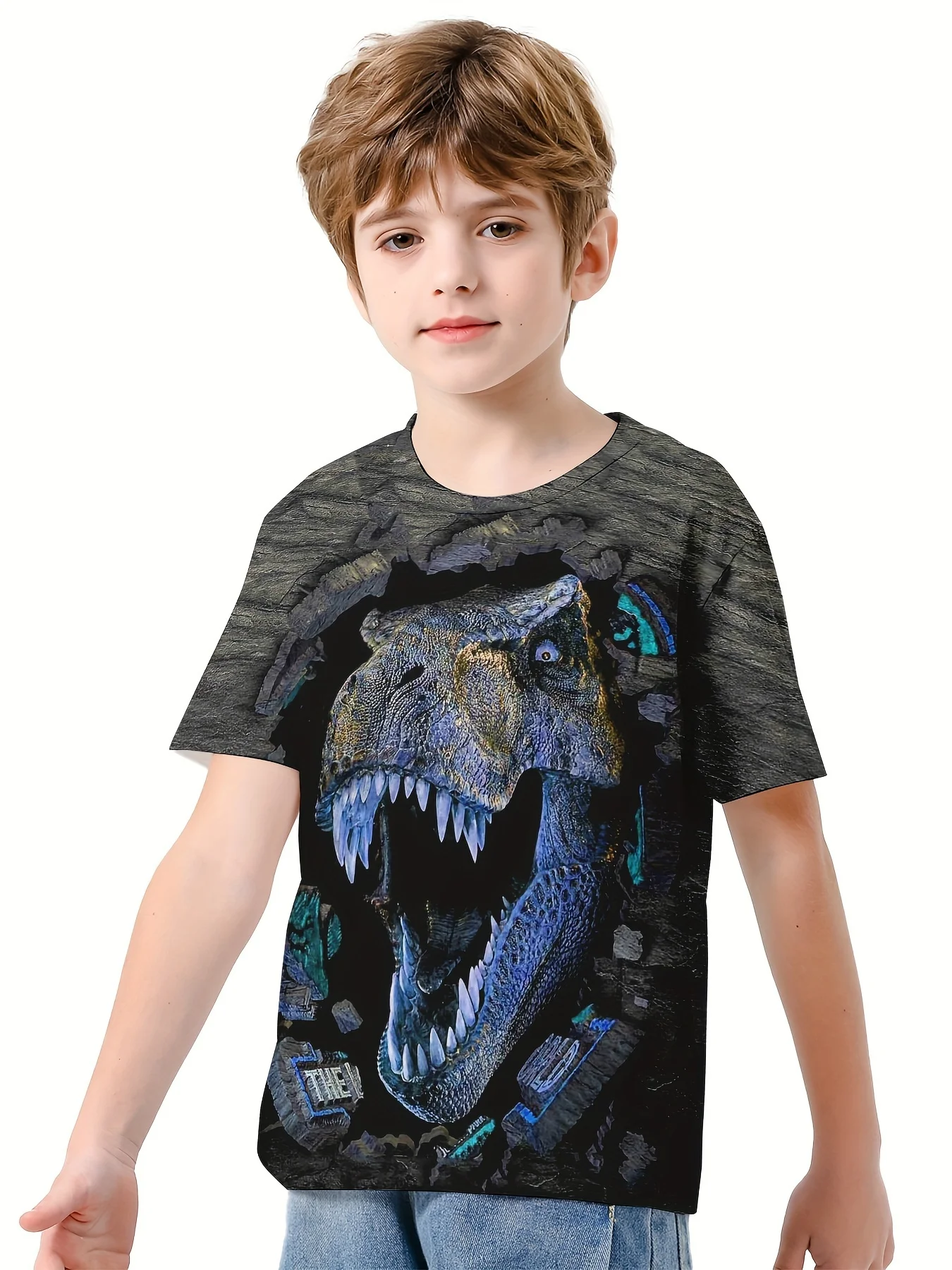 

2024 Kids Clothes Boys Tshirt Short Sleeve Child T-Shirt Ultra-Cool 3D Dinosaur Print Kids Summer Clothes Girls Clothing Tops