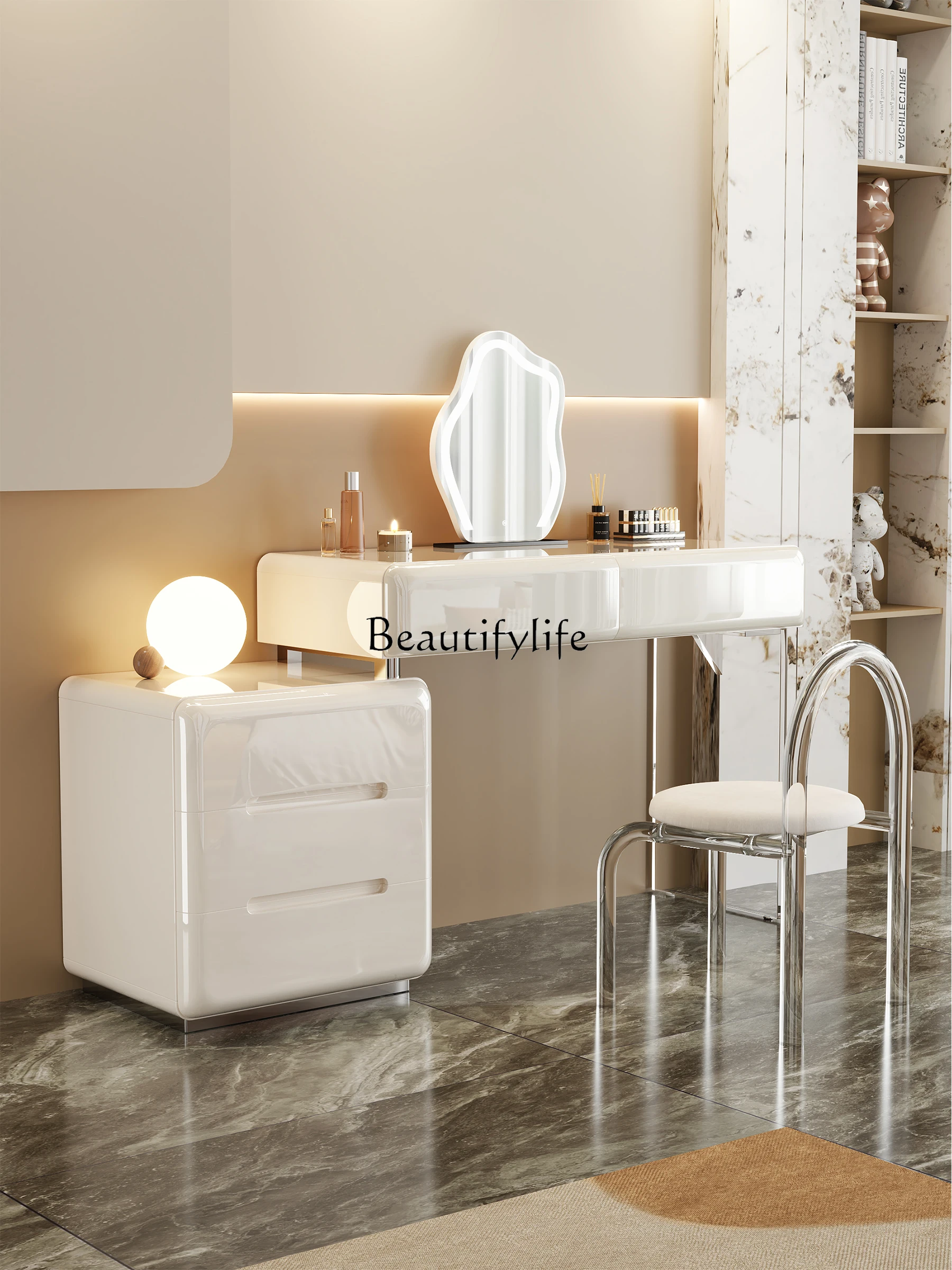 

Light Luxury Acrylic Dresser Chest of Drawers Integrated Bedroom Solid Wood Simplicity Modern Cream Style Makeup Table