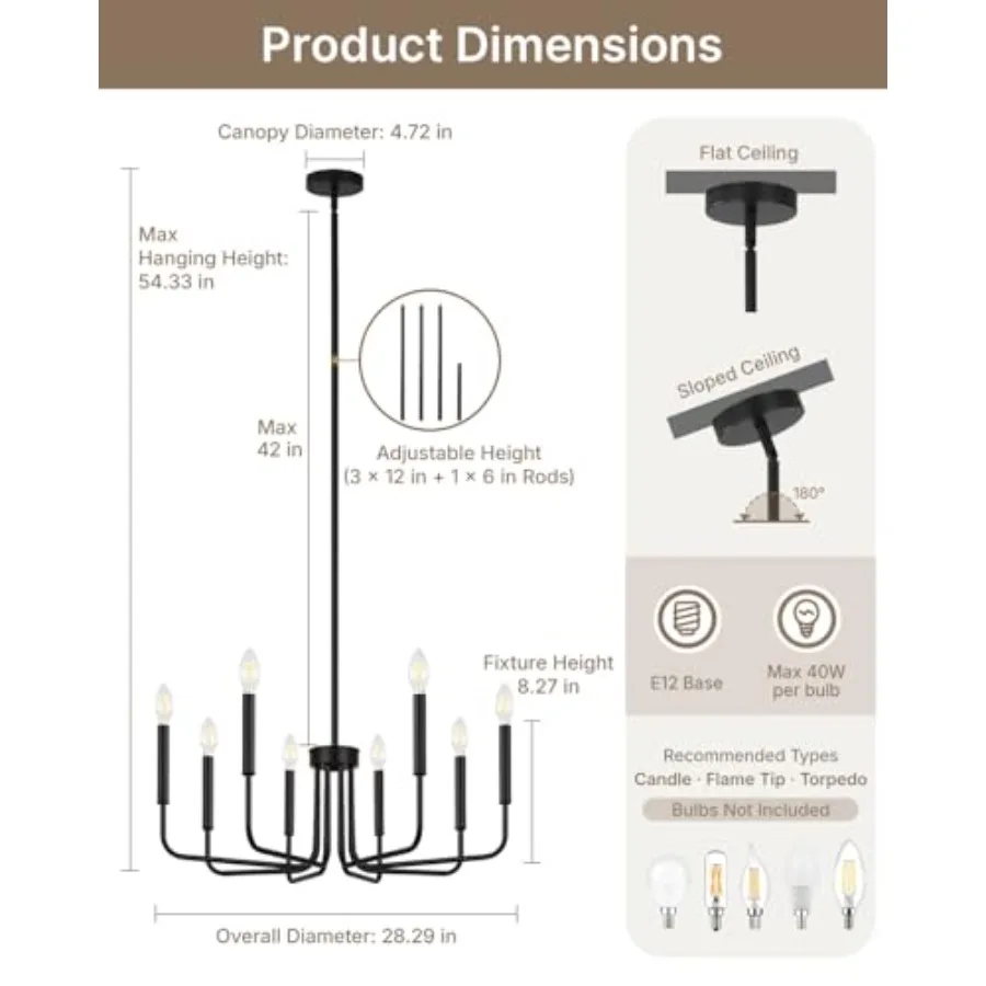 8 Light Chelier for Dining Room Light Fixture, Modern Farmhouse Chandelier Candle for Bedroom, Entryway, Foyer, Staircase, Kitc