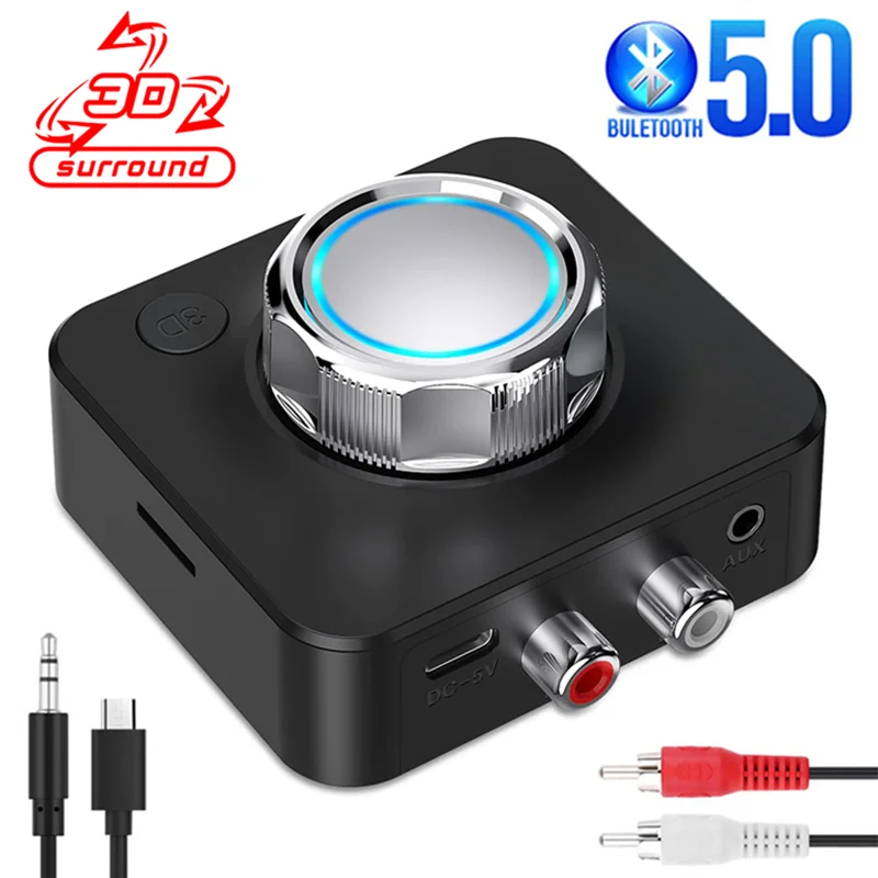 Receptor e transmissor Bluetooth sem fio, kit mãos livres, áudio estéreo, conector AUX de 3,5mm, LED, BT 5.0, TV, carro