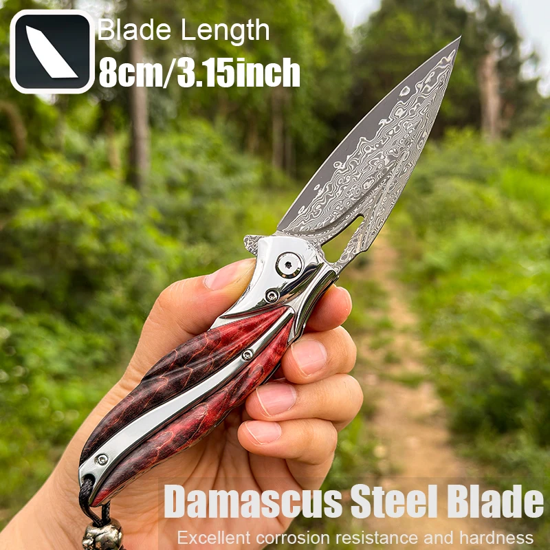 Puramente artesanal VG-10 aço damasco portátil faca afiada sobrevivência ao ar livre tático acampamento caça edc ferramenta de frutas faca dobrável