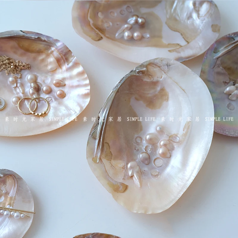 Retro ins wind natural pearl mussel shell plate furnishings, shell storage plate residential decoration photography props