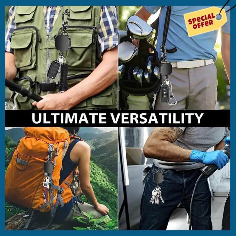 -A15I キーホルダー高耐久金属 ID バッジホルダーキーリールカラビナキーホルダーベルトクリップ付き