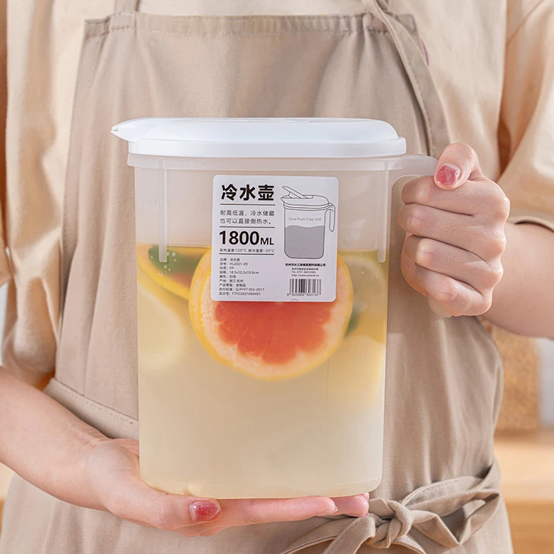 Plastic Juice Water Bottle Jug, Drinkware Large Capacity Bottles, Cold Water Pot, Household Fashion Storage Kettle, 1800ml