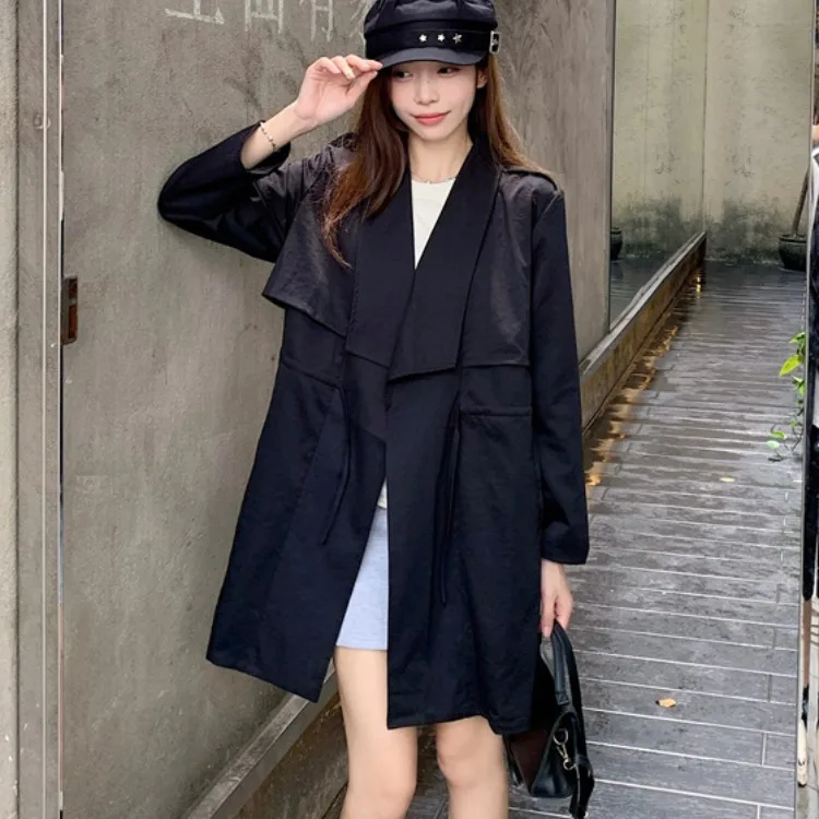 

Большие размеры Bla, повседневное легкое свободное пальто, осенняя ветровка, корейское пальто из полиэфирного волокна, длинное пальто све