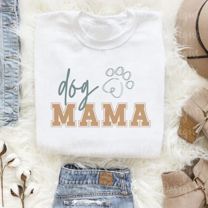 

Fashion New Summer Fashion Women's Mother Printed T-shirt Casual Short Sleeve Sweet Beauty Dog Paw Pattern Mama Printed T-shirt.