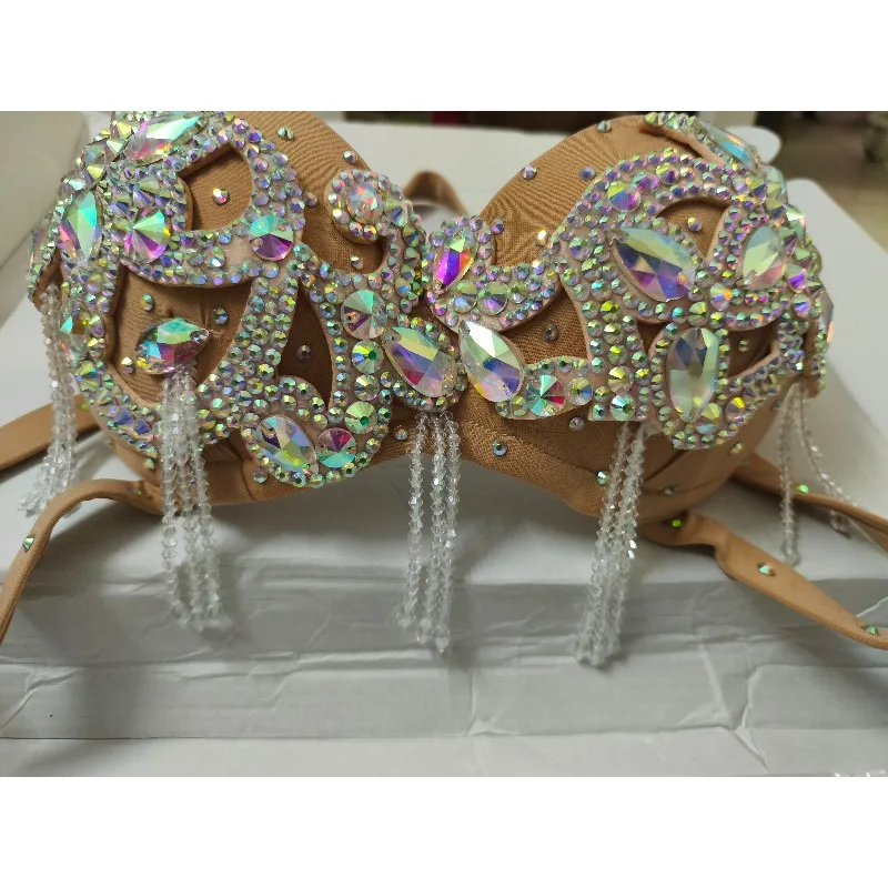 Costumi di danza del ventre orientale personalizzati Costume indiano egiziano Cintura reggiseno di danza del ventre con nappe di diamanti da donna