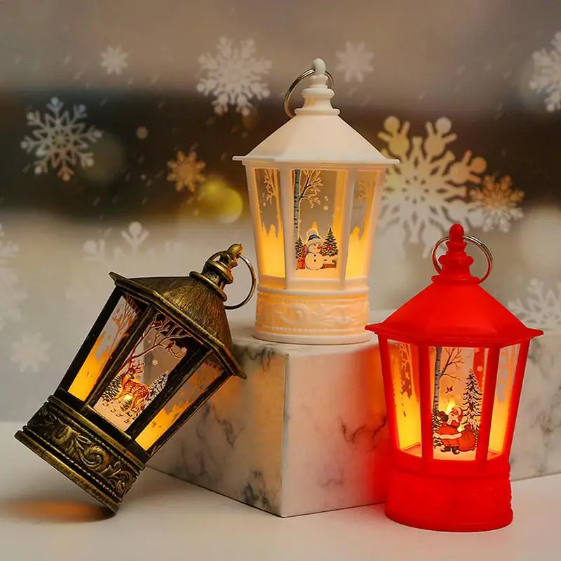 Christmas Flameless LED Candle Light Elk Snowman Vintage Lantern Christmas Decorations Indoor Outdoor Party Table Decorations