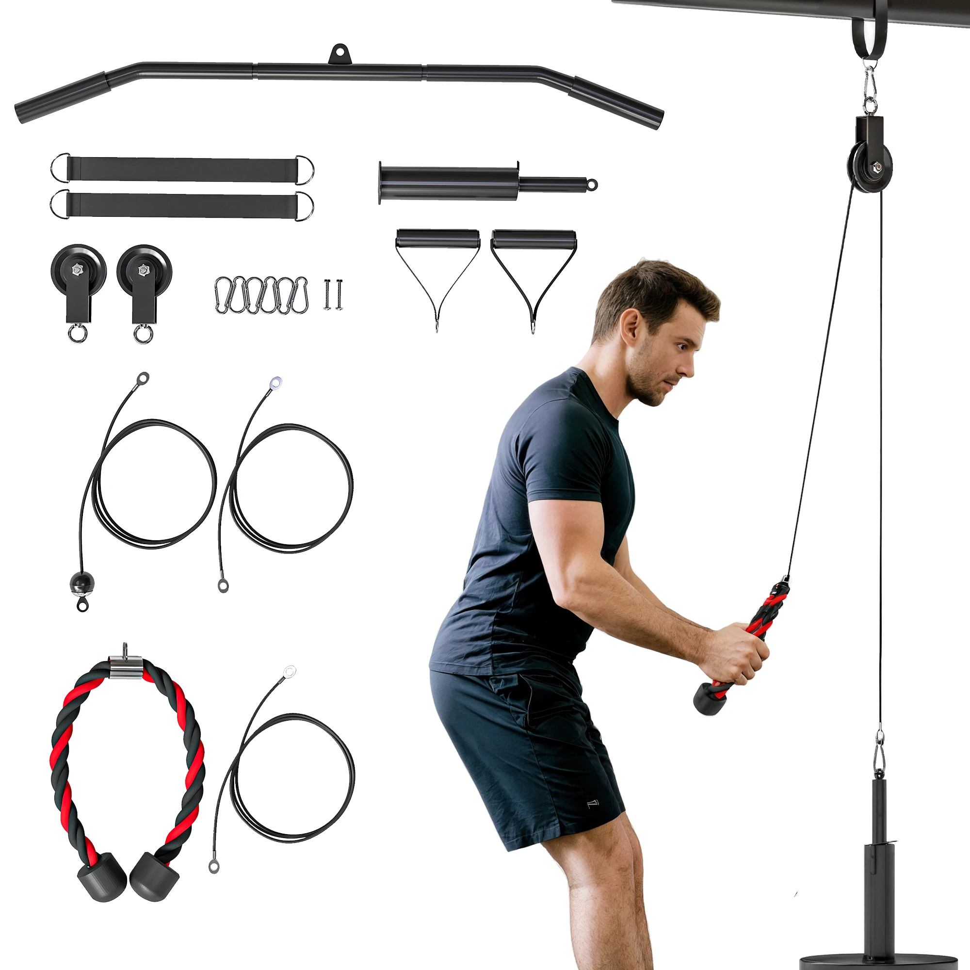 SPORTNOW Weight Pulley System, Cable Pulley System for Home Gym, Cable Machine LAT Pull Down Attachment for Biceps Curl, Tricep,