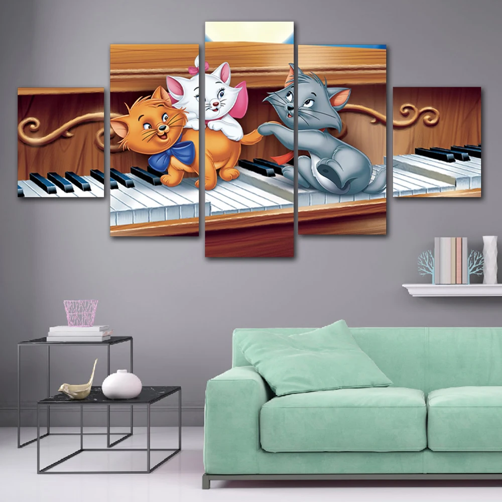 5 Pieces Disney The Aristocats Canvas Painting Cartoon Anime Posters and Prints Wall Art Picture for Living Room Home Decoration