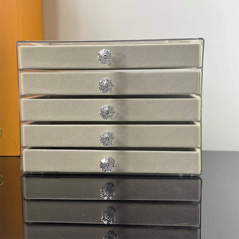 

Цельная пятислойная фланелевая шкатулка для драгоценностей большой емкости с выдвижным ящиком - хранилище для серег, ожерелий, колец