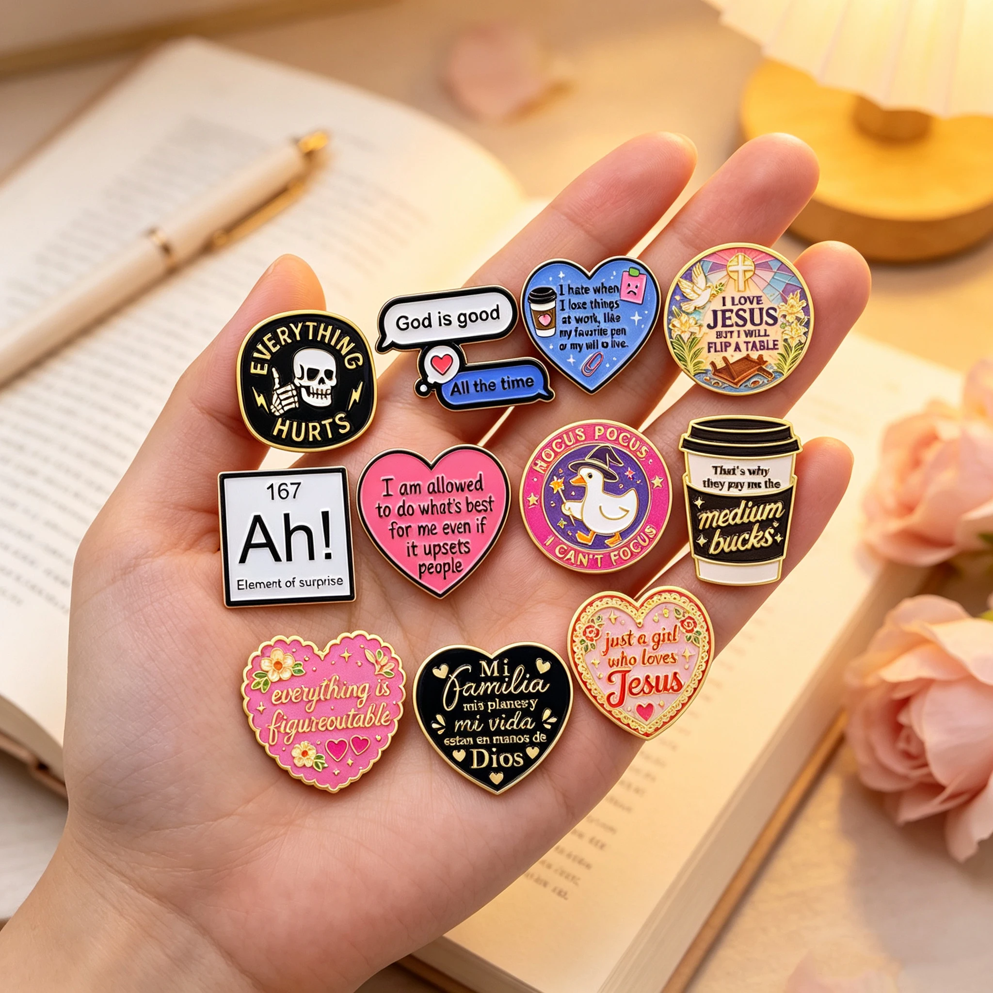 Coffee Quotes Enamel Pins Funny Heart Skeleton Duck Lapel Brooches Badges for Backpacks Clothing Decoration Gifts for Friends