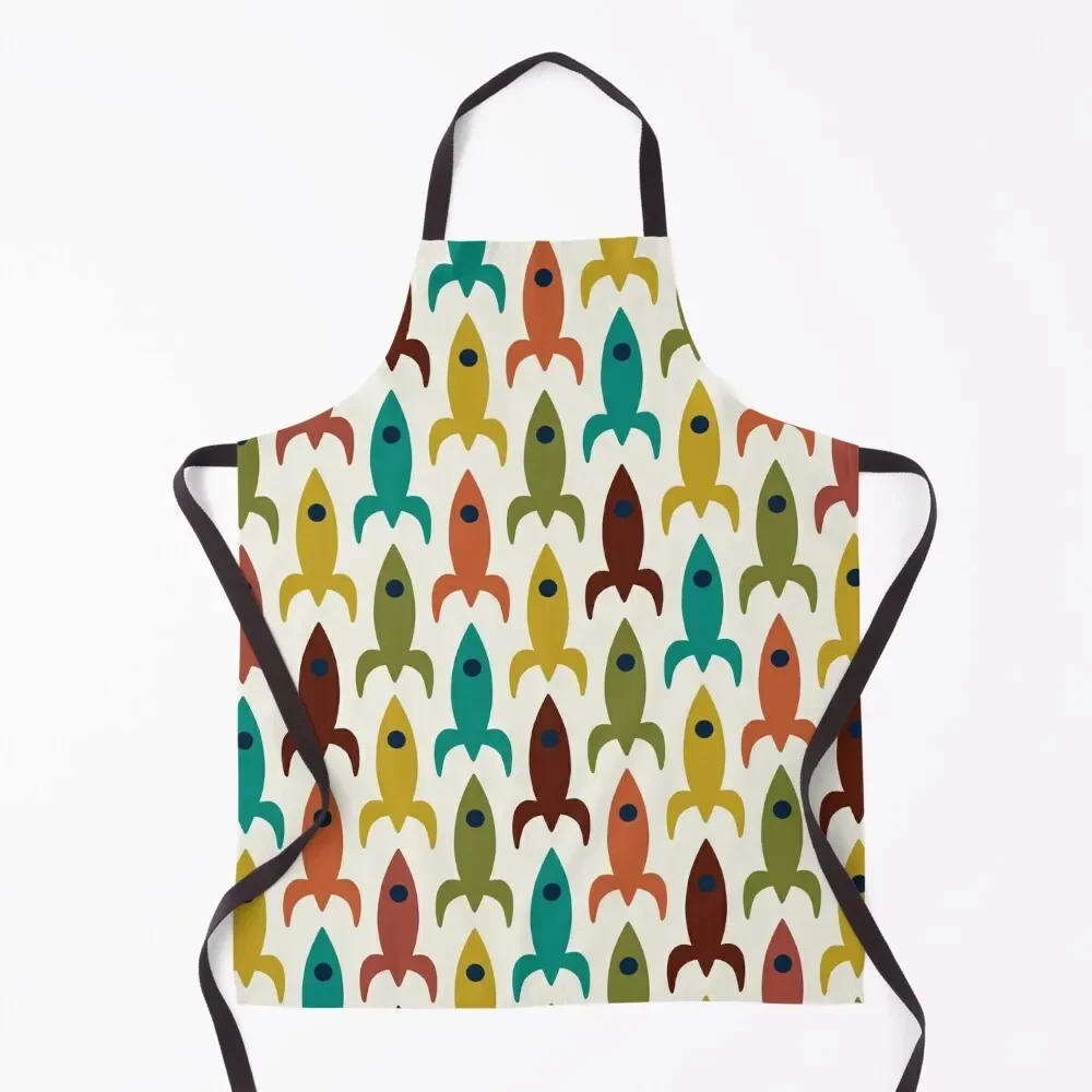 

Space Age Rocket Ships - Colorful Mid-Century Modern Atomic Age Aerospace Pattern in Teal, Olive, Mustard, Orange, and Nea Apron