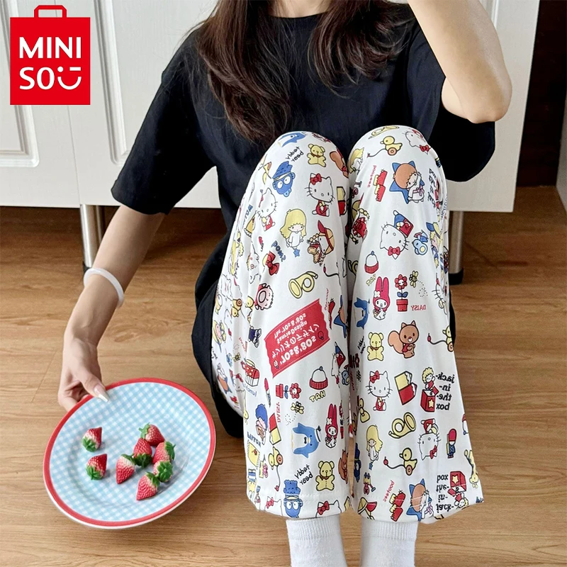 Miniso Sanrio Hello Kitty Cartoon Loose Pajama Pants for Women Spring Autumn New Home Casual Trousers Outdoor Walk Trousers Gift