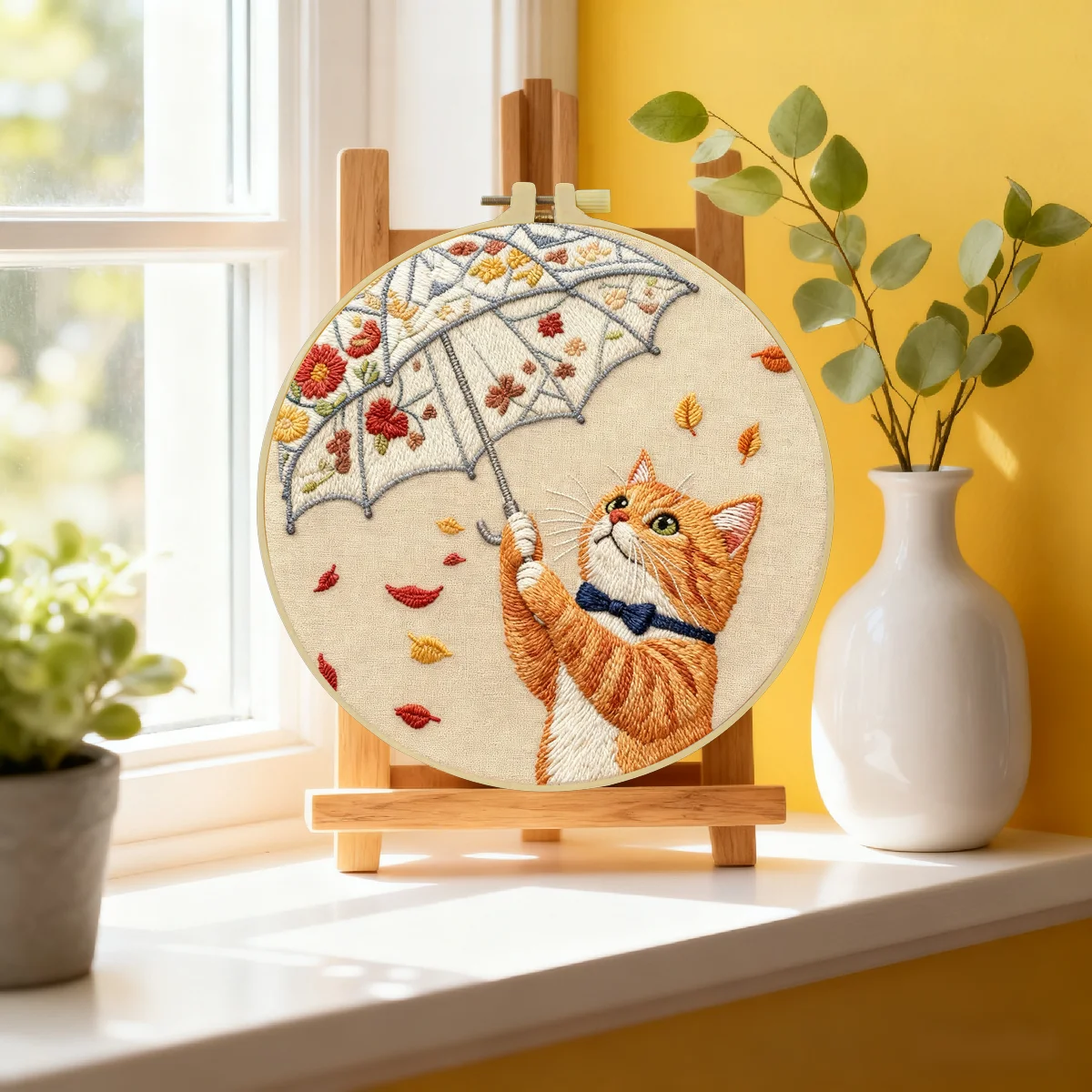 1 Stück 20X20CM/15X15CM 7,87/6,3 Zoll Katzen-Stickerei-Starter-Kit DIY-Kit DIY-Stickerei-Set für Anfänger Heimdekoration – Detail 1