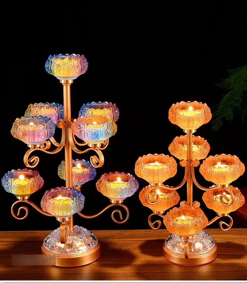 FG butter lotus colorful glazed seat ornaments buddha candlestick for home seven star stand for buddha table ornaments
