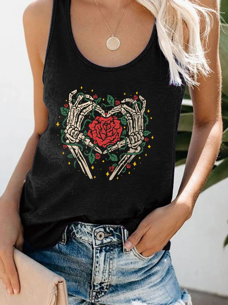 Seeyoushy Vintage Skulls Print Funny Women Tank Top Sleeveless Summer Tank Top Casual 90s Ladies T Shirt Femme Vest Tops Clothes