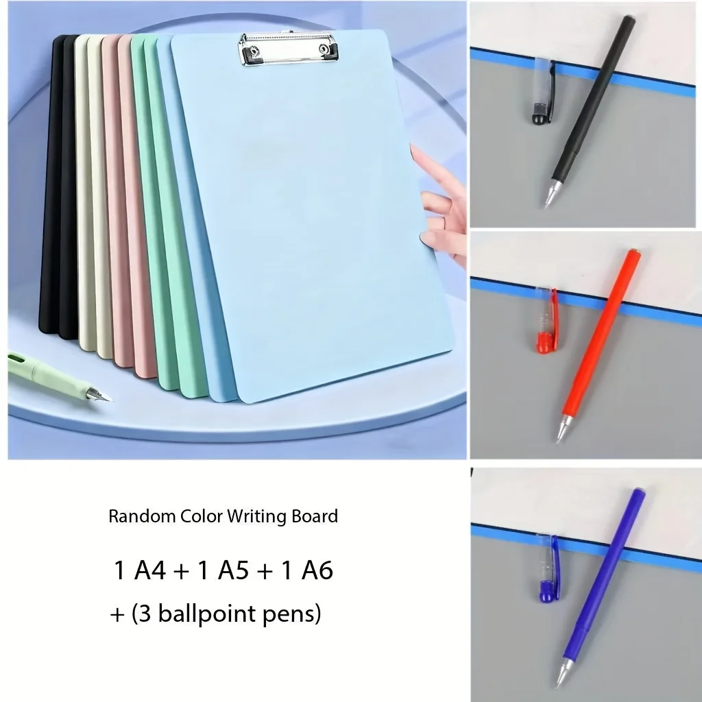 

3pcs Random Color Writing Board Clips, A4 + A5 + A6 Each (with Black 3 Gel Pens) - Office, Factory, Meeting Writing Board Clips