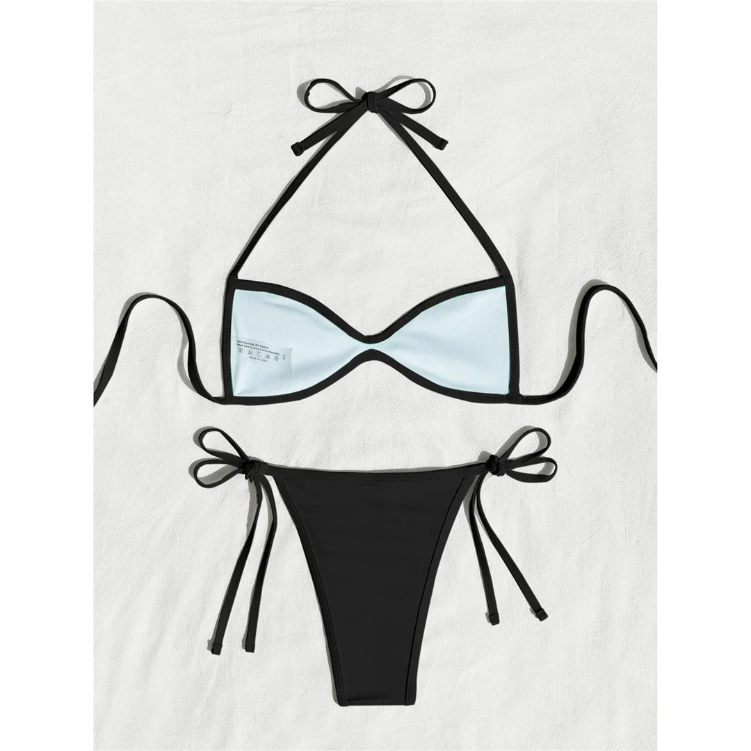 XS - L Neckholder-Bikini mit hohem Beinausschnitt, Damen-Badeanzug, zweiteiliger Bikini-Set, Badeanzug mit Trägern, Badebekleidung, Badeanzug V8276 – Detail 3