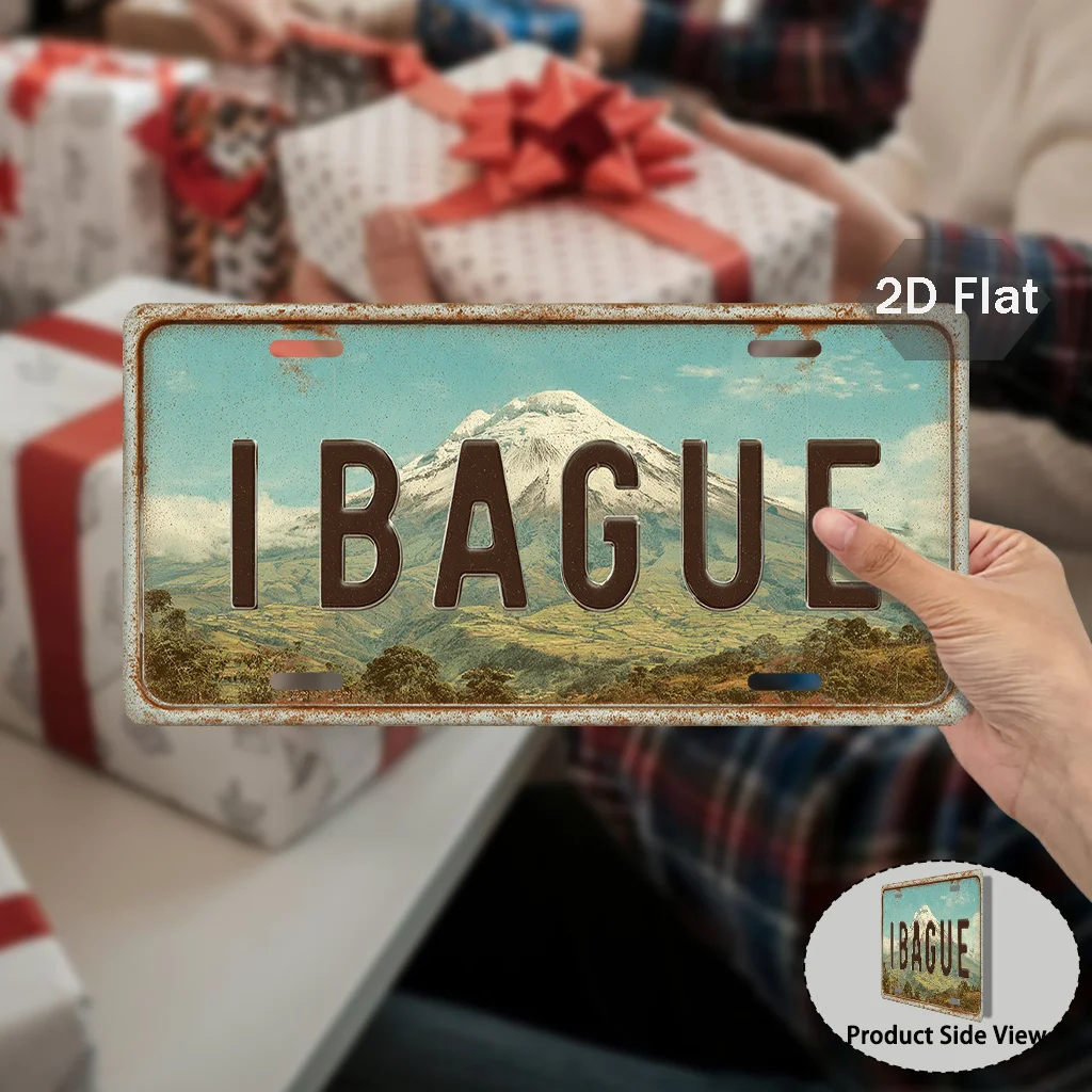 2D Flat Printed License Plate,Single Piece, Vintage Sign, for Decorative Purposes Only, External Accessory ,Ibague Text Sign