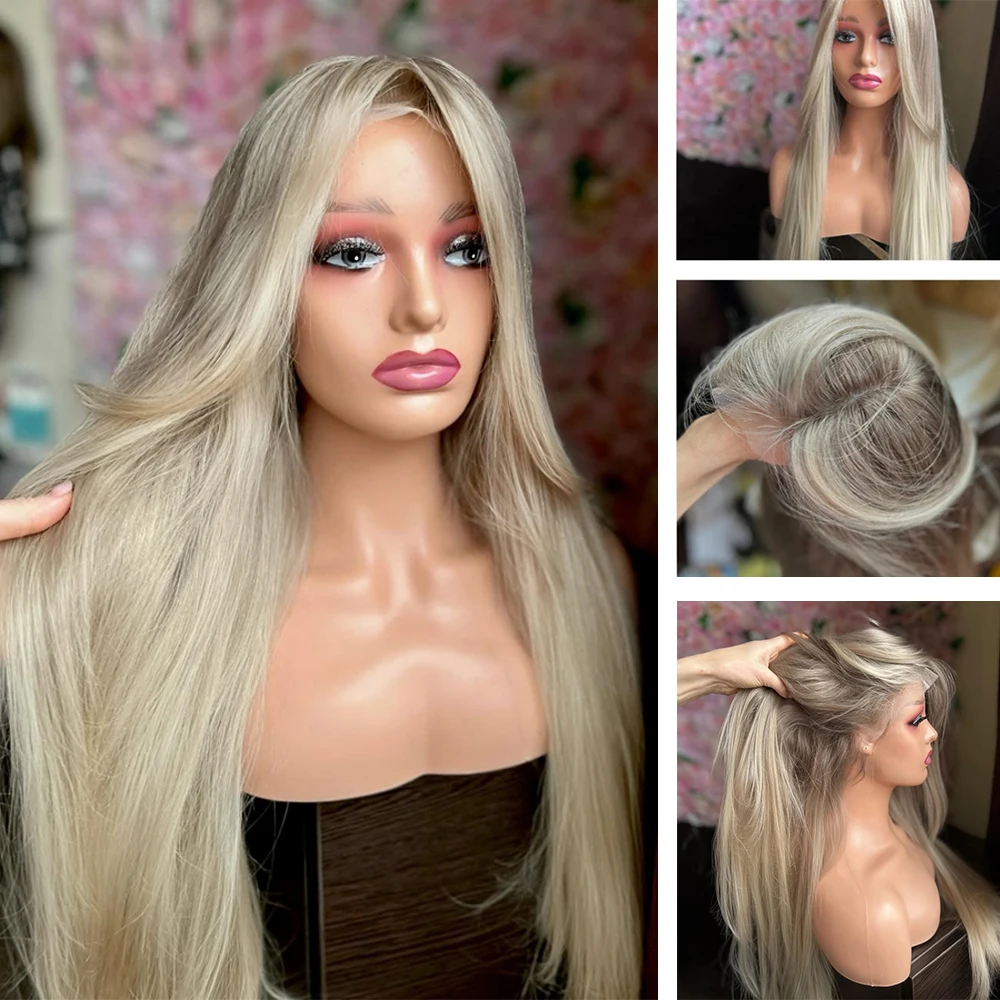 13x4 Ash Creamy Blonde Straight Lace Front Wigs For Women Synthetic Fibre HD Lace Frontal Wig Blonde Highlight Wigs for Women