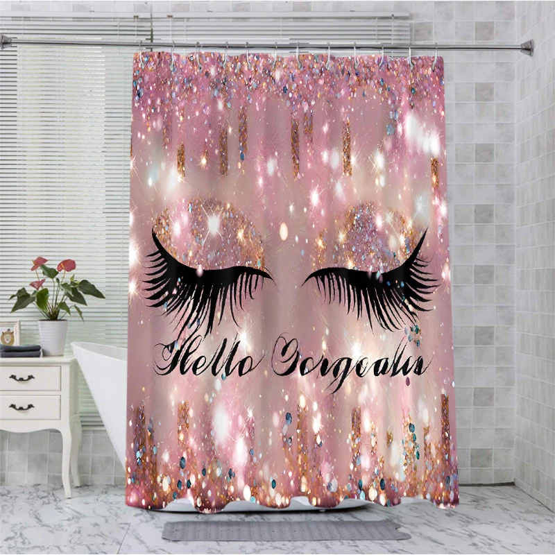 Shining Diamond Shower Curtain Simple Bath Sets Waterproof Non-Slip Bathroom Rug Toilet U  With 12 Hooks Home Deco Free Ship Eye