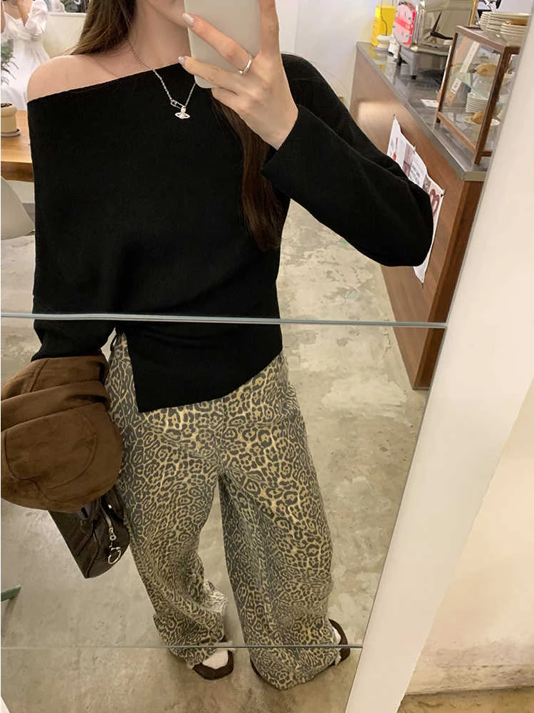 

Stunning Knitted Long Sve Base irt Women's Autumn Winter Slant oulder One oulder High End Sweet And Spicy Top