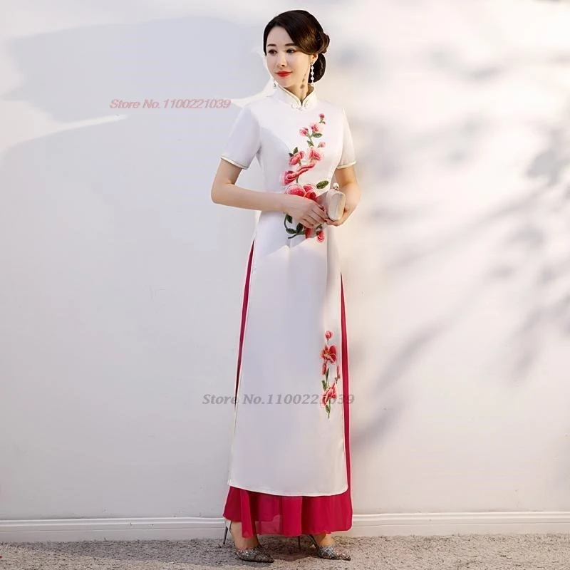 

Вьетнамское платье Aodai, традиционное китайское винтажное платье Ципао, улучшенное восточное платье Cheongsam с национальной цветочной вышивкой