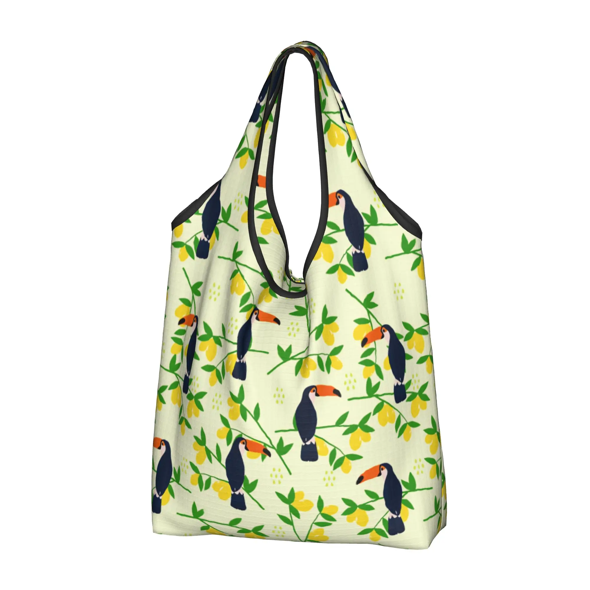 Recycling Tucan Bird Hawaiian Style Shopping Bag Women Tote Bag Portable Tropical Plants And Flowers Groceries Shopper Bags