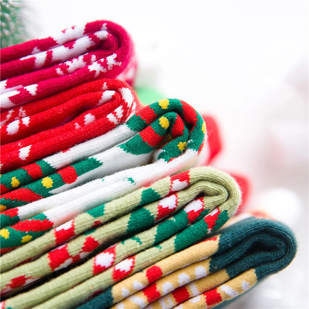 

5 Pairs Christmas Couple Socks Stockings Cartoon Tree Cotton Snowflake Middle Tube Miss