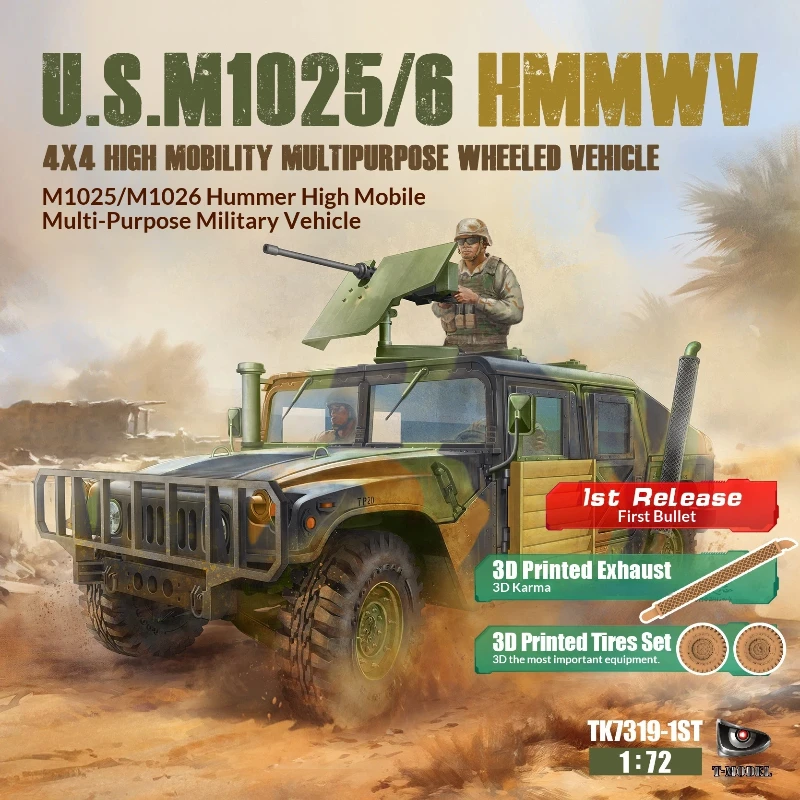 

Модель T MODEL TK7319 1/72 US M1025/6 High Mobility Hummer 3G First Edition с детализированной внутренней кабиной и турелью Avenger.