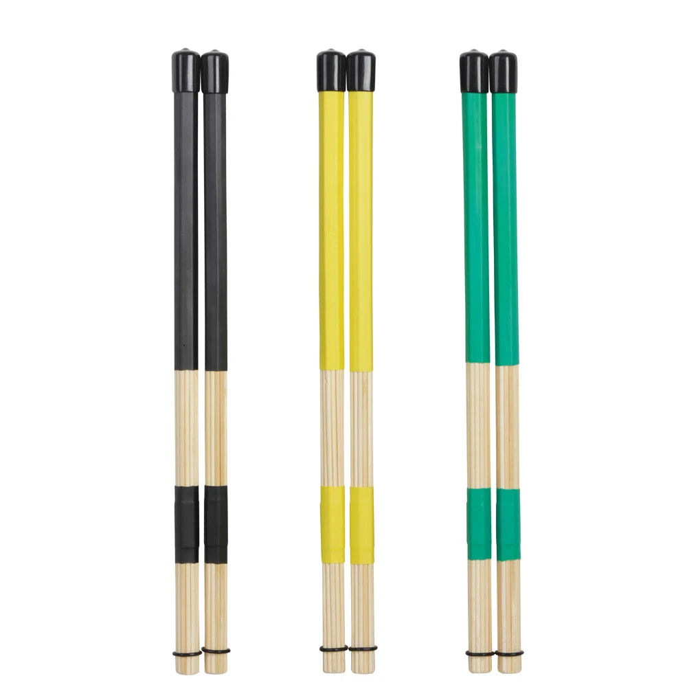 2Pcs/Set Bamboo Drumstick Brush 40CM Jazz Style Music Chips Rubber Handle Parts Hammer Percussion Instrument Accessories Parts