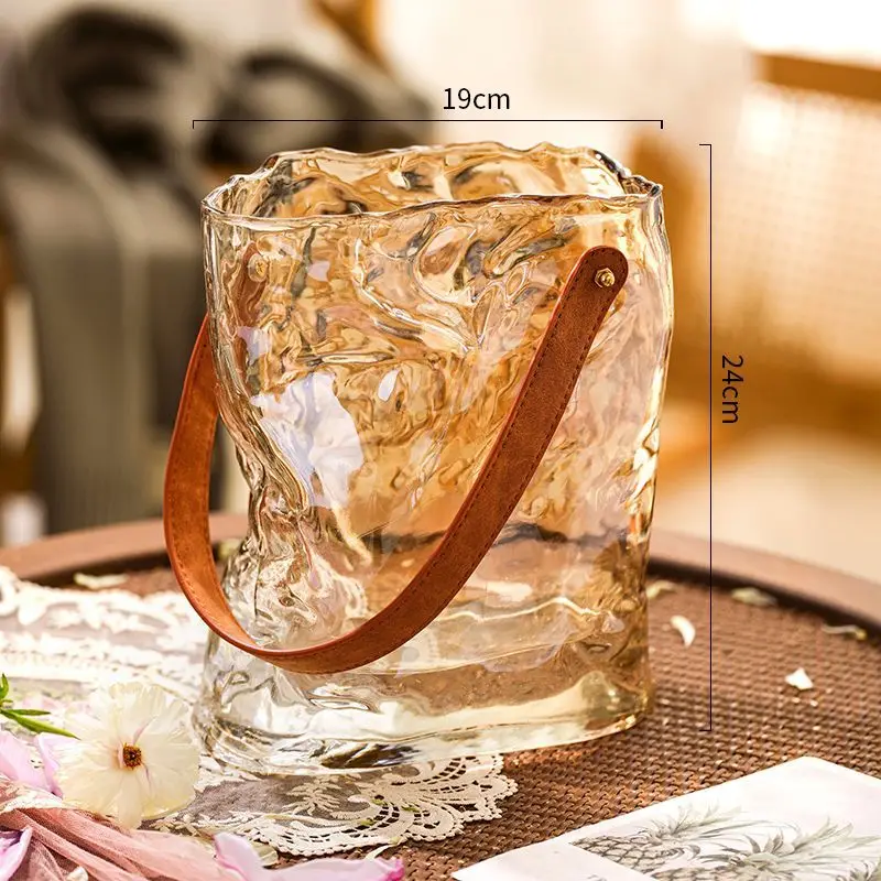 Luxury Creative Handbag Glass Vase for Living Room Floral Arrangements- Elegant Hydroponic Plant