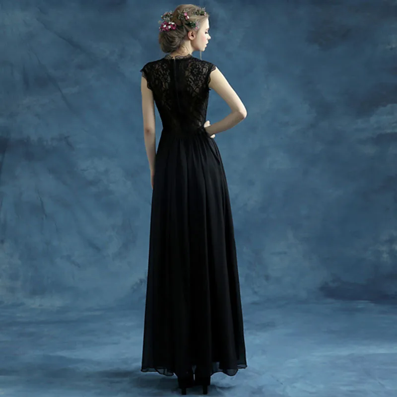 Black European and American V-neck Long Dress 2025 Spring/Summer New Perspective Backless Evening Banquet Host Performance Dress