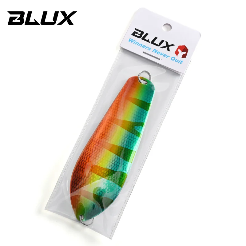 BLUX LUCIUS Legend Spoon Fsihing señuelo 34G 100MM fundición de latón puro curricán lento Metal Wobbler Pike Bass cebo aparejos de agua dulce