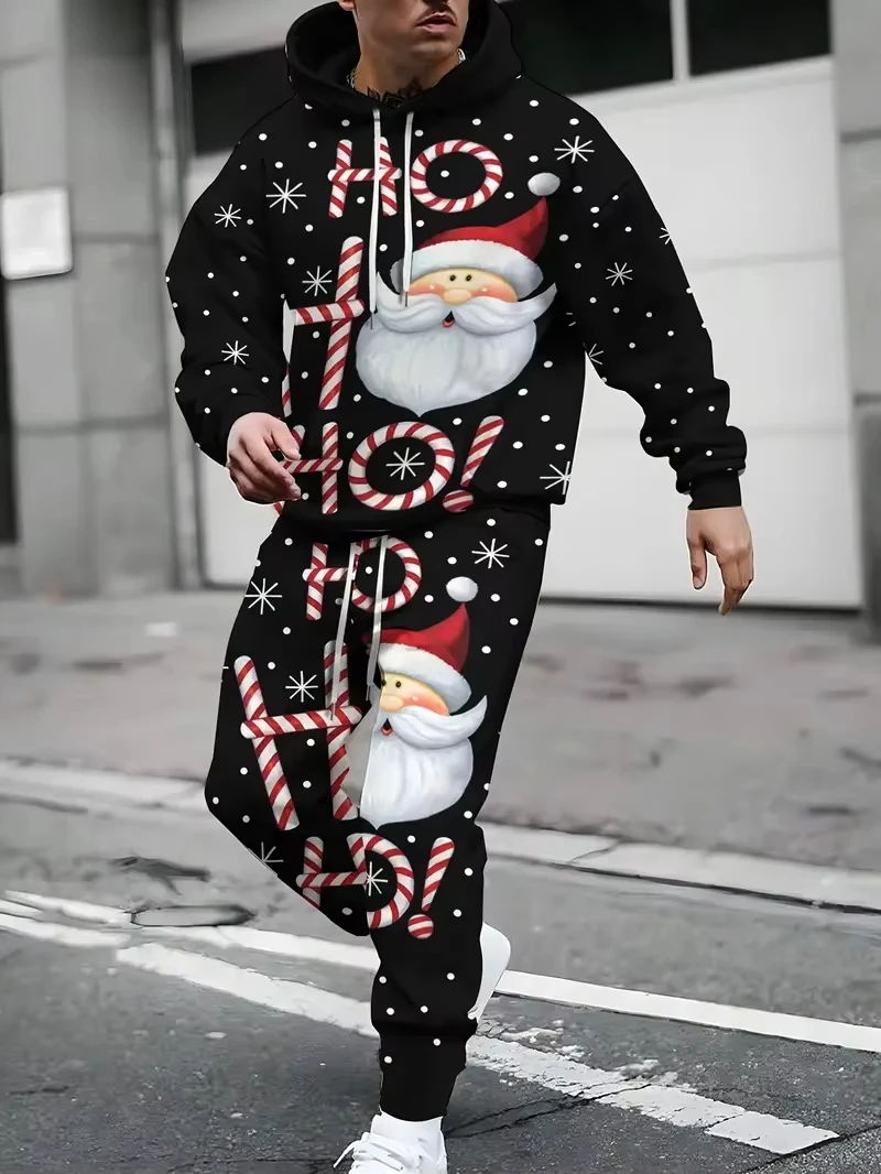 

Christmas Two Piece Hoodie Pant Sets Santa Claus 3d Print Set Men Women Fashion Hoodie+Pant Set Xmas Gifts Tracksuit Suit Black