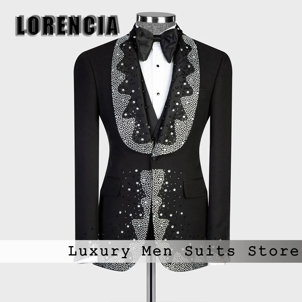 

Luxury Rhinestone Suits for Male 3 Pieces Single Breasted Evening Party Tuxedos Set Customized Blazer Pants costume homme luxe