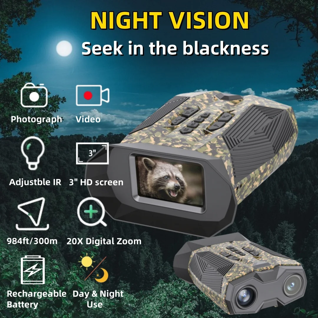 4K Night Vision Binoculars Infrared 4000mAH Rechargeable 20X Digital Zoom 300m Full Darkness Goggles for Hunting Surveillance