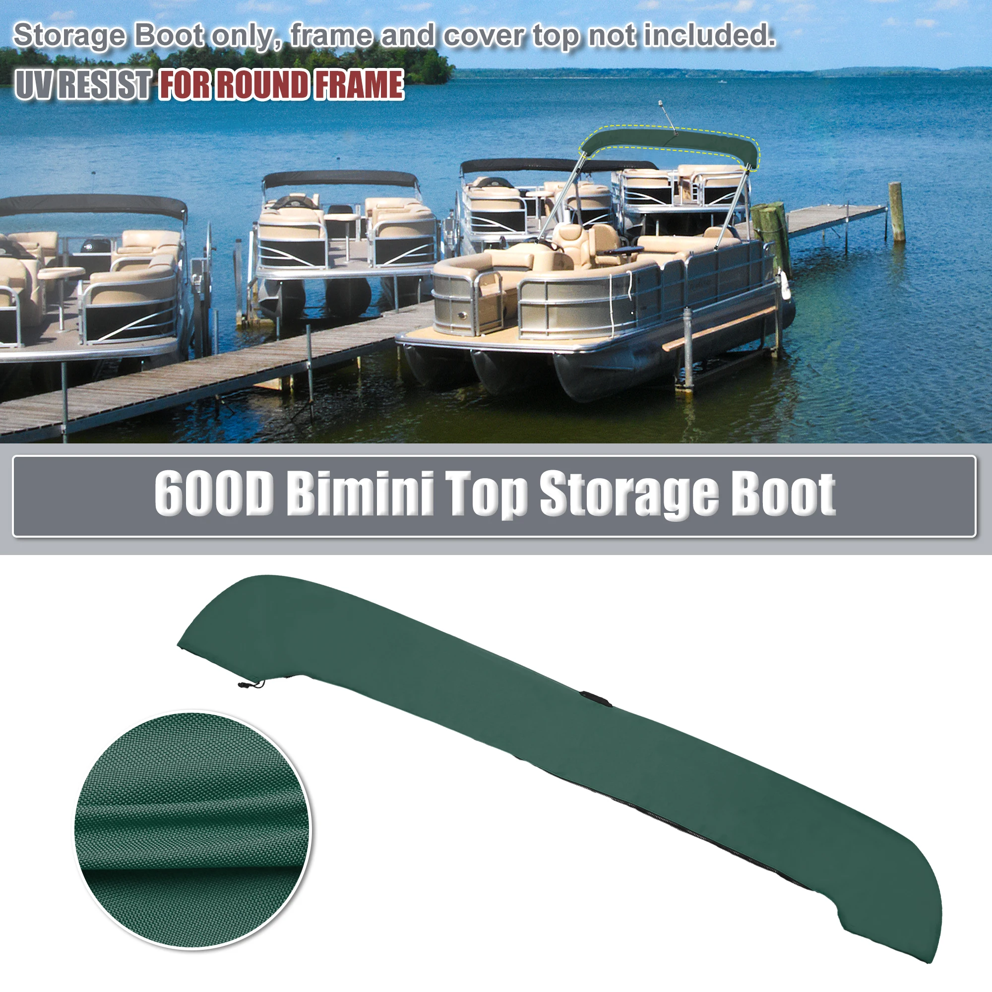 

UXCELL Boat Universal Bimini Top Storage Boot Cover with Light Hole Green 97"-103" W