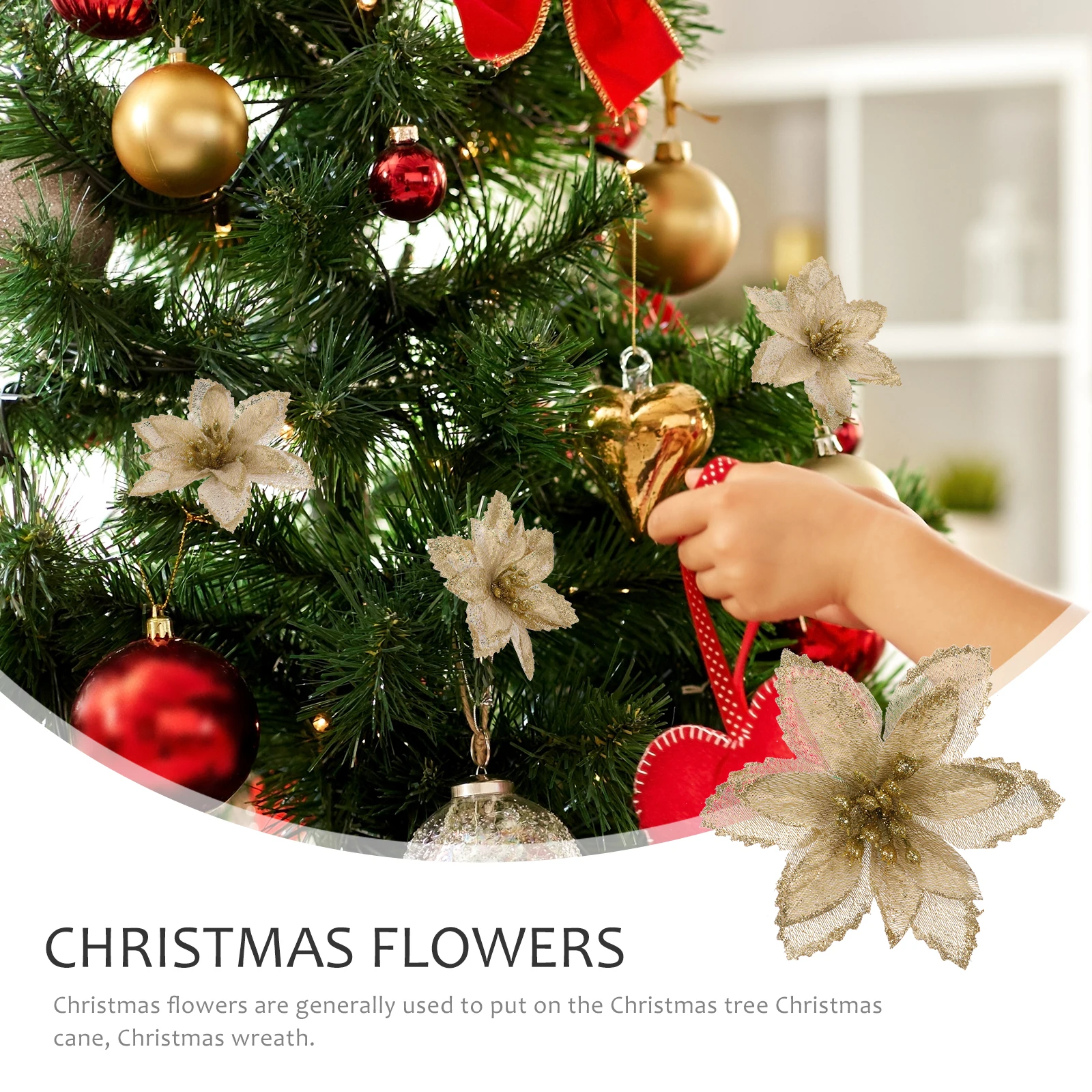 

24 Pcs Christmas Flower Props Artificial Flowers Xmas Hanging Decorations Ornament Faux Wedding Venue Lifelike Glitter