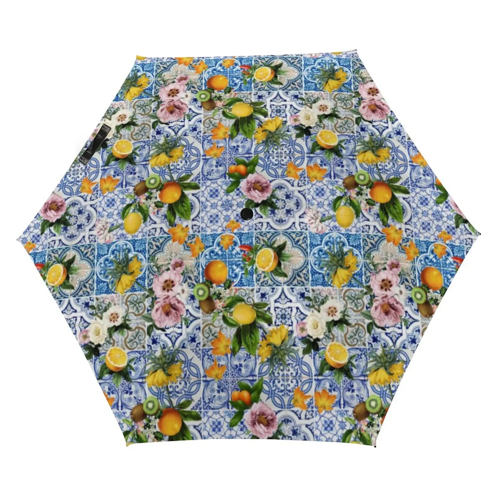 Yellow Lemon Pocket Umbrella Tiles With Flowers 3 Fold Manual Umbrella Portable UV Protection Umbrellas for Male Female