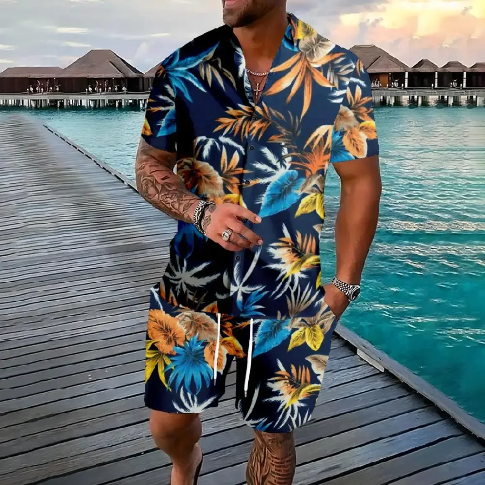 Summer Palm Tree 3D Print Men Shirt Sets Short Sleeve Shirt Oversized Casual Beach Shorts Streetwear Hawaiian Suits Clothes