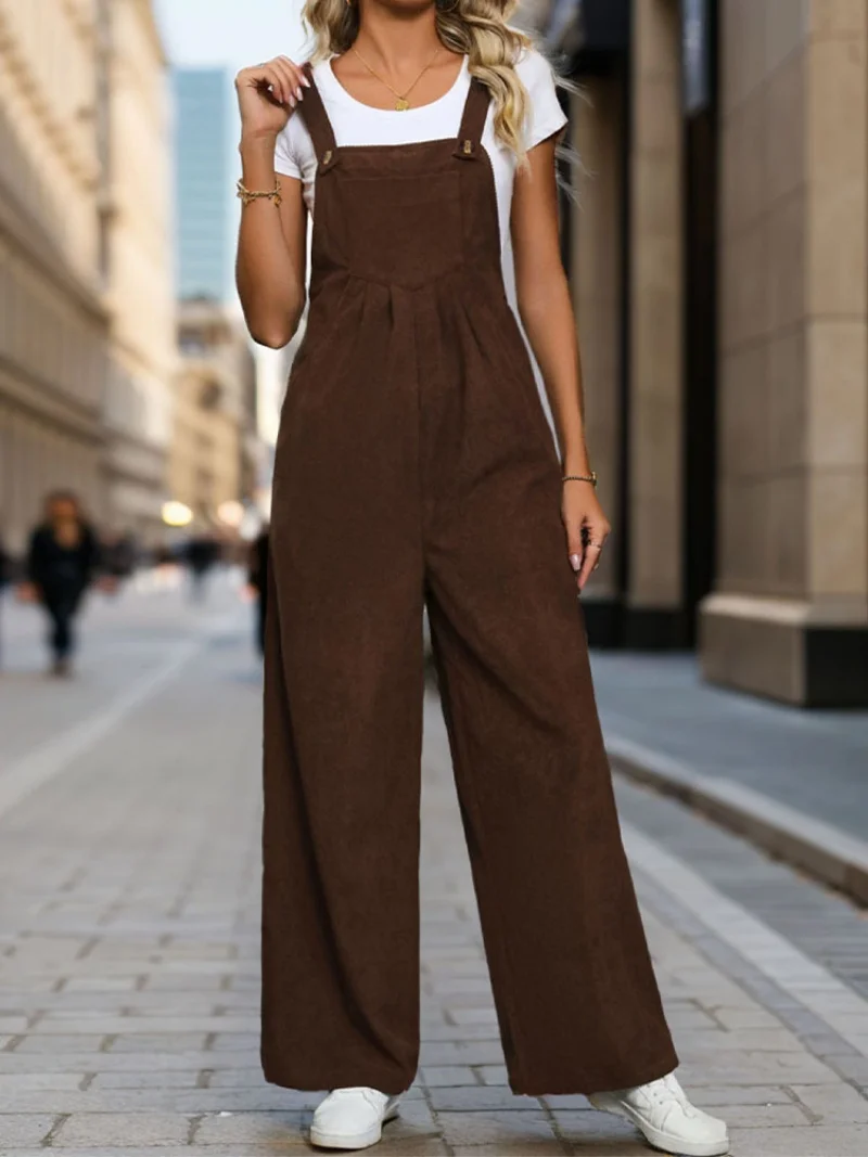 

2024 Autumn and Winter New Women's Pants Fashion Casual Style Solid Color Corduroy Pleated Wide Leg Overalls