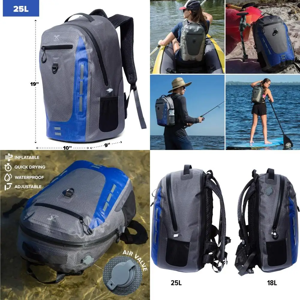 

Водонепроницаемая надувная сумка-гермомешок - 25 л, погружаемая, плавающая, из прочного нейлона для активного отдыха (темно-синий)